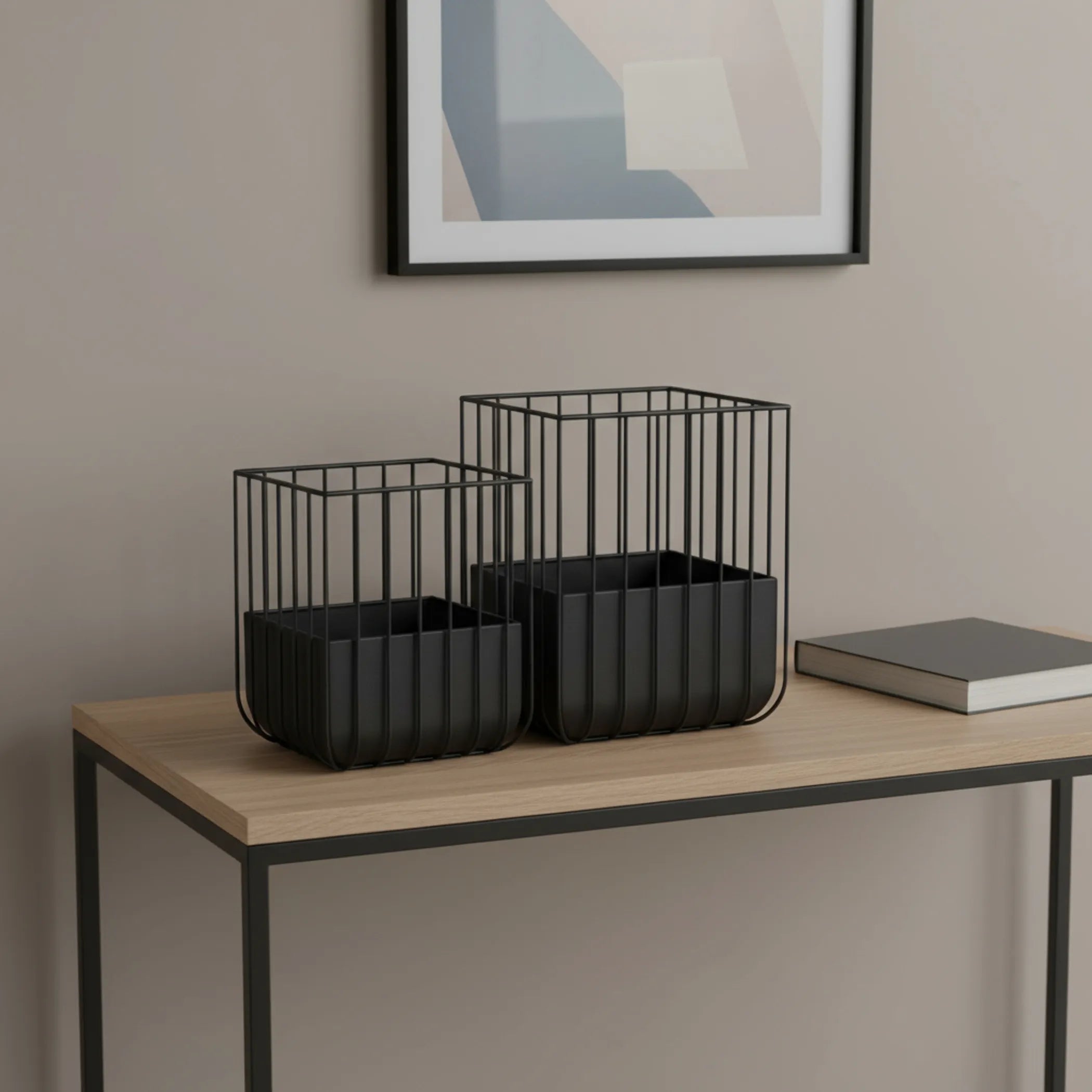 Set of Two Metal Wire Cage Square Pot Planters