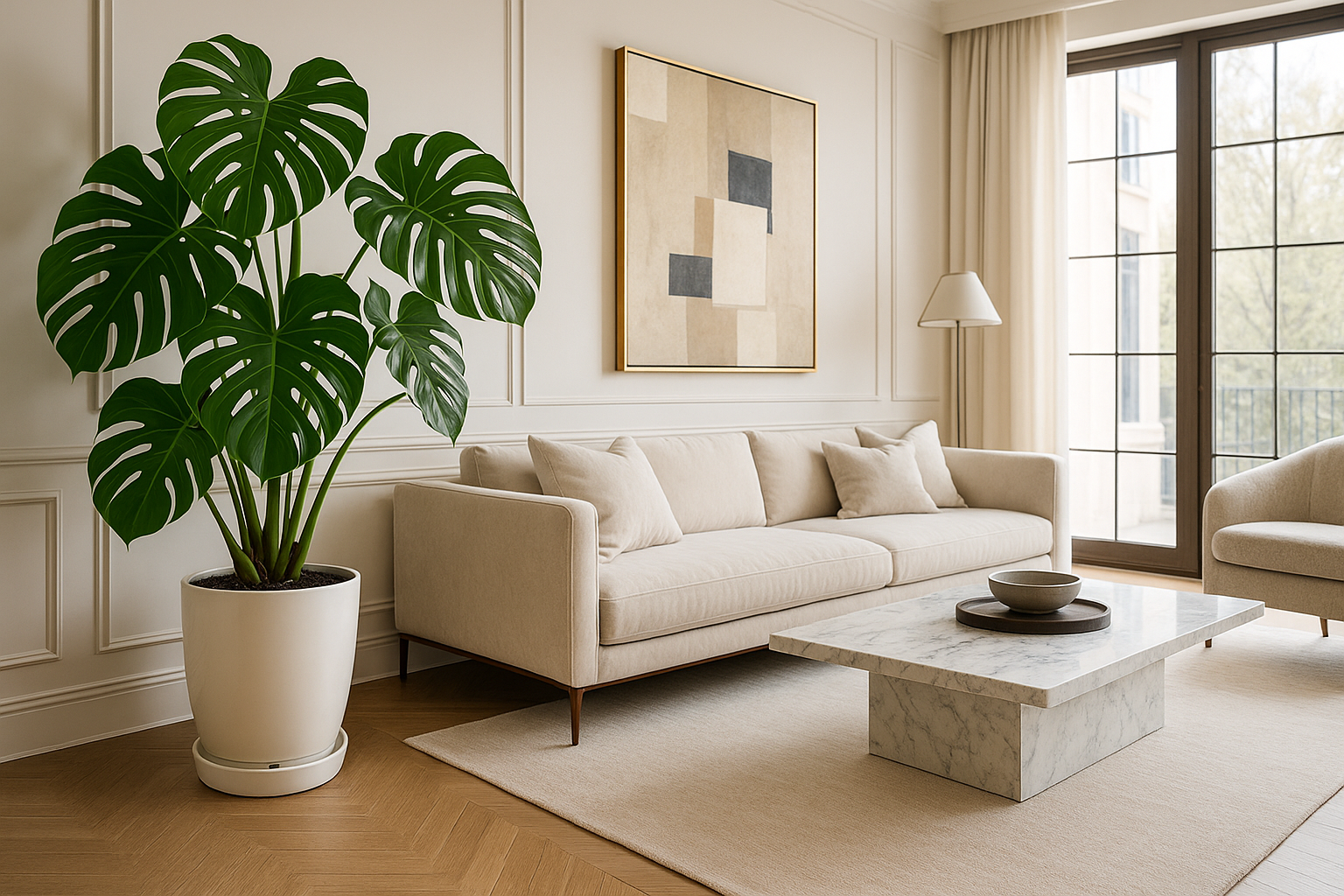 Modern luxury family room with exotic plant