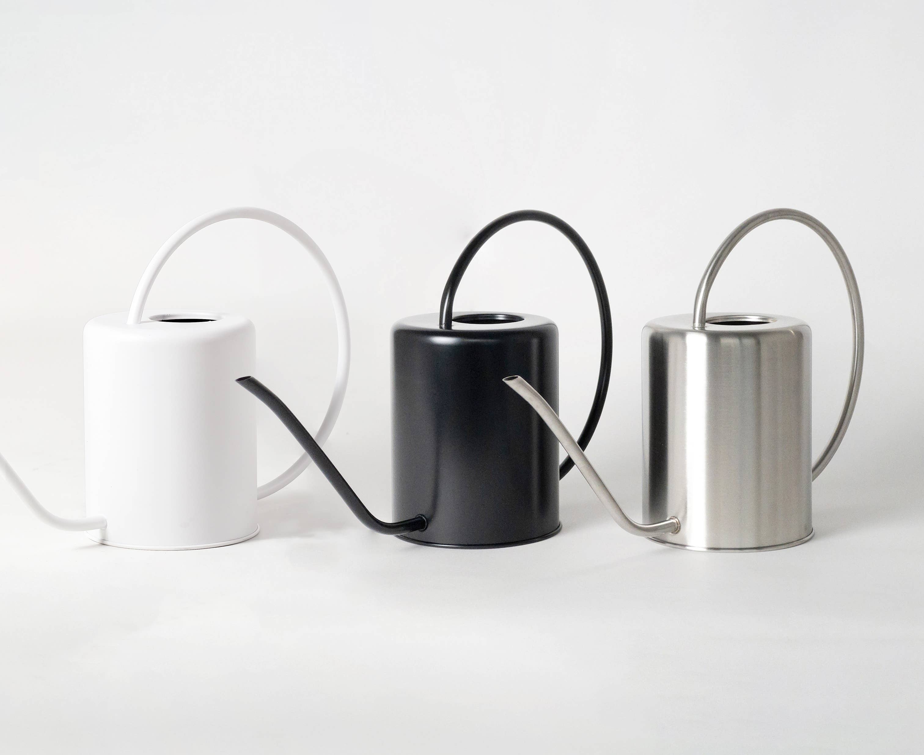 Black stainless steel watering can for indoor plant care
