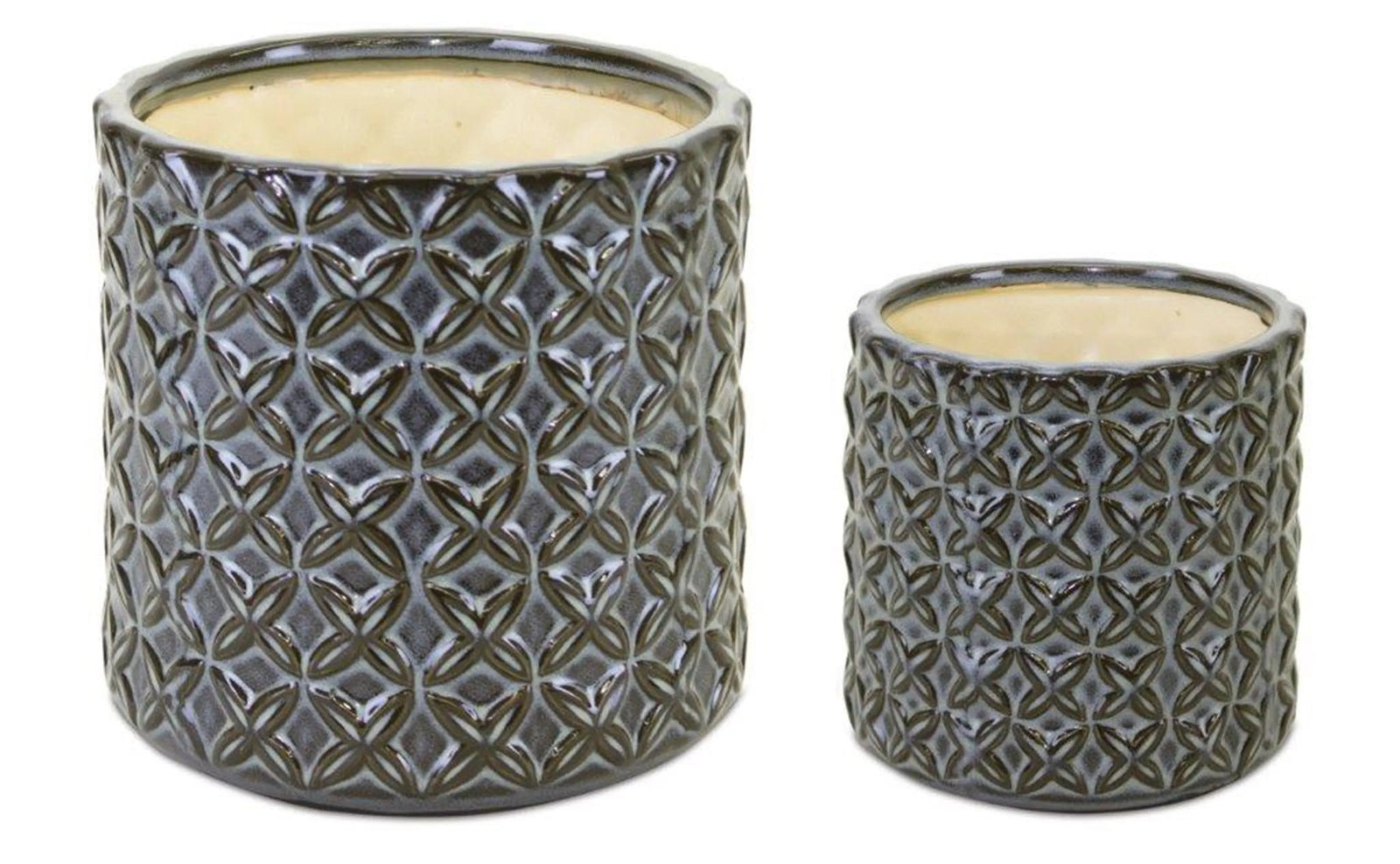 Melrose International Set of 2 Brown Geometric Glazed Terracotta Planters