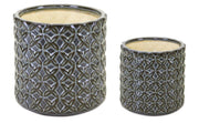 Melrose International Set of 2 Brown Geometric Glazed Terracotta Planters
