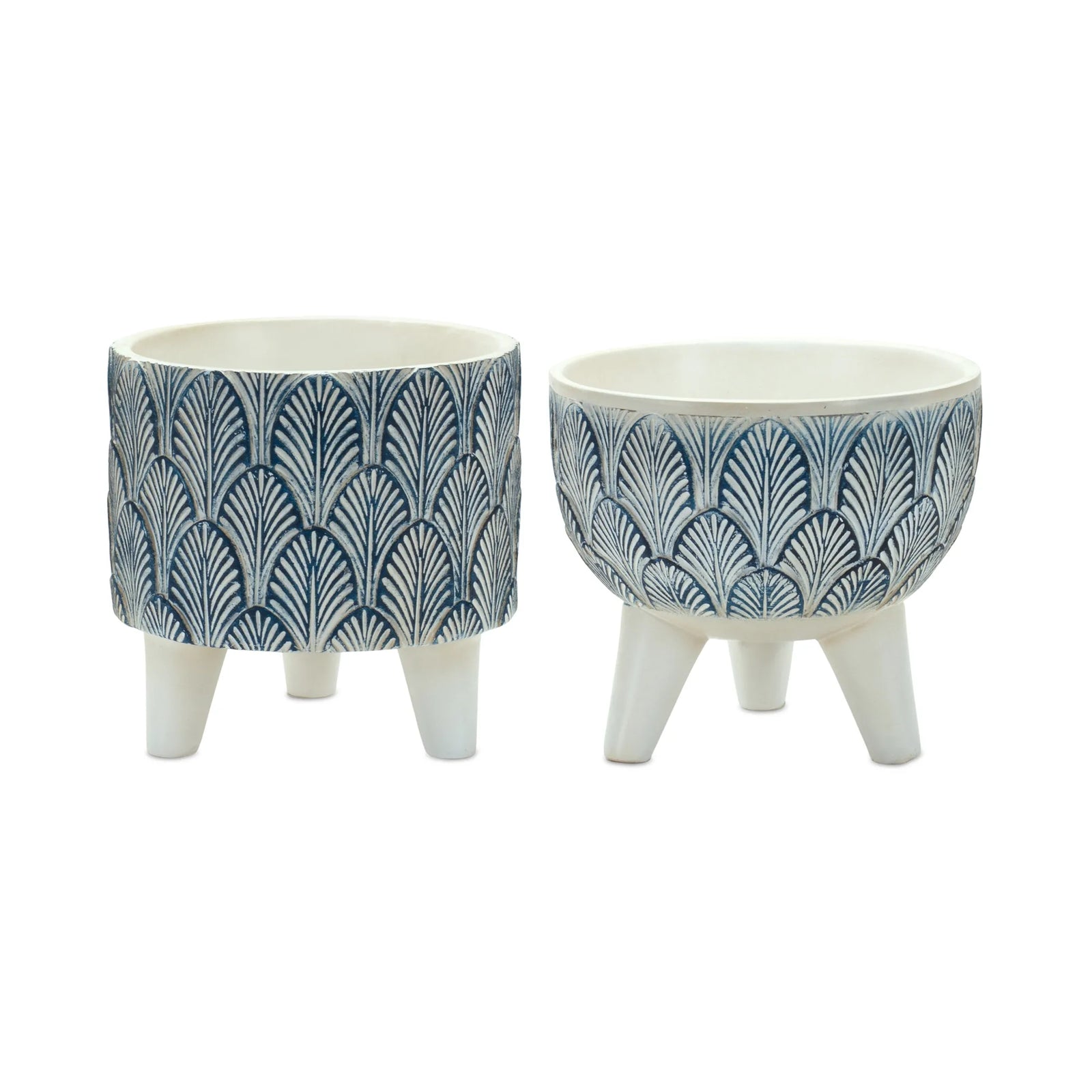 Melrose International Set of 2 Blue & White Geometric Resin Planters with Legs