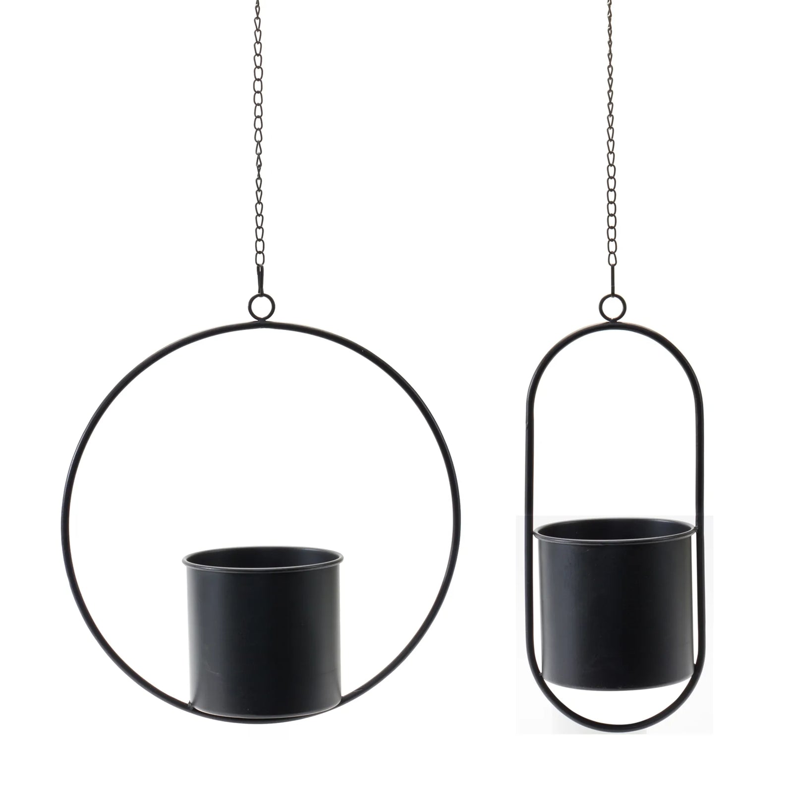 Melrose International Set of 2 Modern Black Metal Hanging Planters
