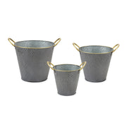 Melrose International Set of 3 Distressed Metal Aztec Pail Planters – Set of 3 / Metal / Grey