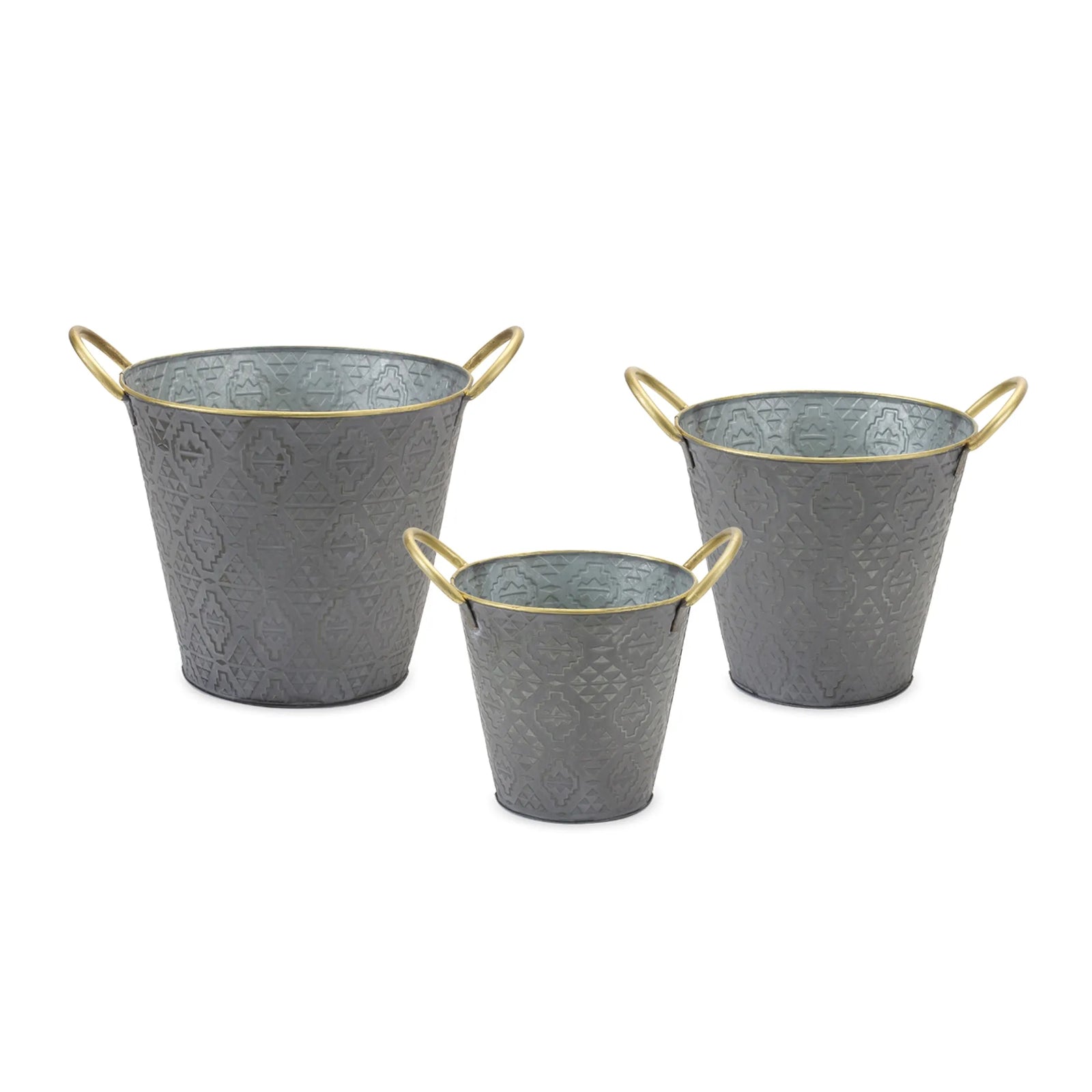 Melrose International Set of 3 Distressed Metal Aztec Pail Planters