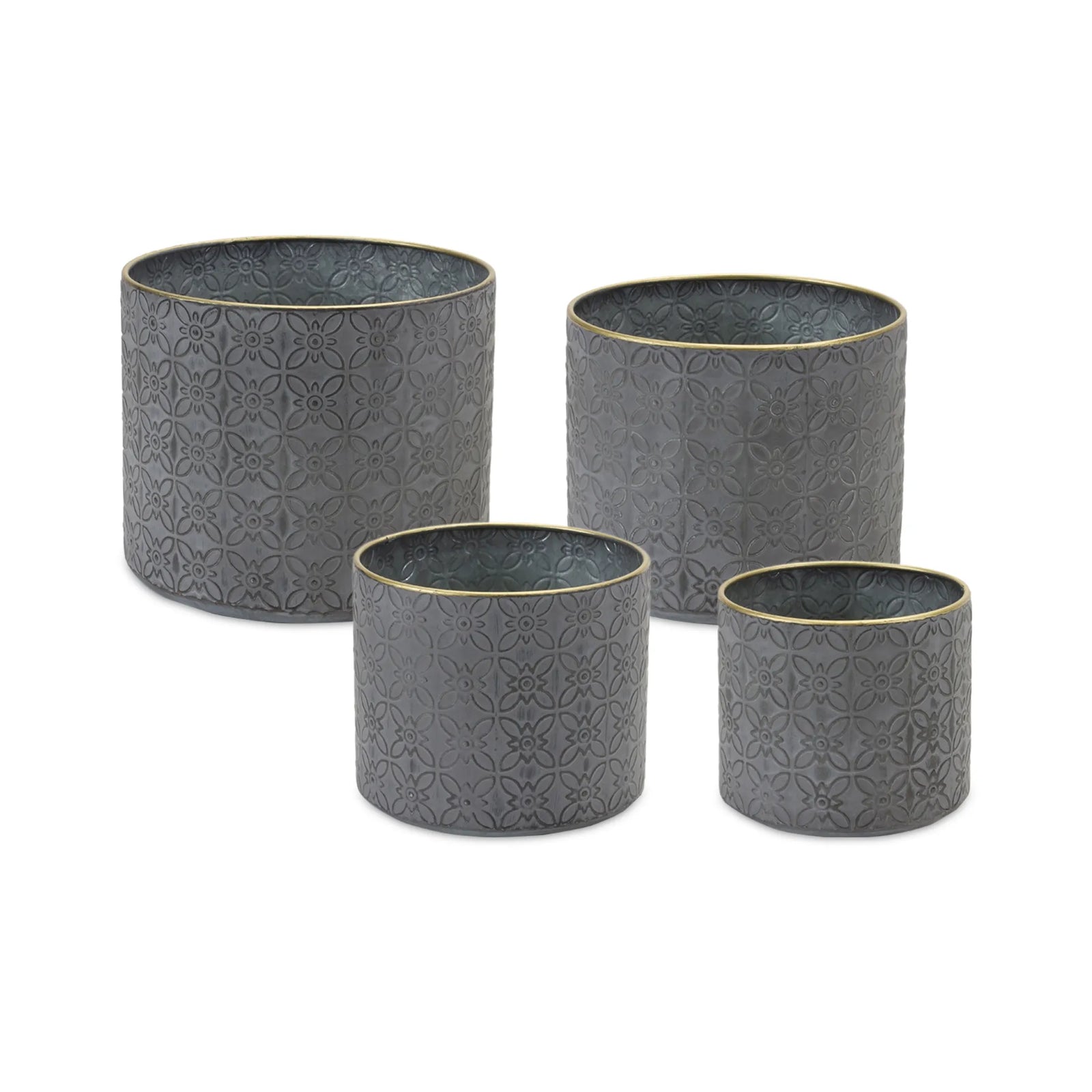 Melrose International Set of 3 Ornate Geometric Metal Planters