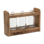 Melrose International Bottle Vases with Wooden Stand – 15"L / 1 unit / Pine wood; glass