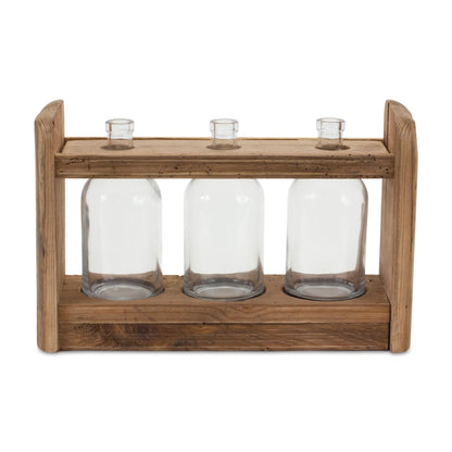 Bottle Vases in Wood Stand