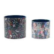 Melrose International Set of 4 Berry & Pine Tree Holiday Planters – Set of 4 / Dolomite / Blue; white