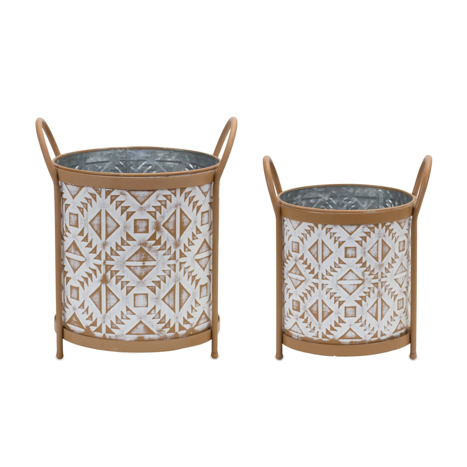 Melrose International Set of 2 Footed Metal Aztec Planters