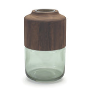 Melrose International Sage Glass Vase with Wood Accent – 9"H