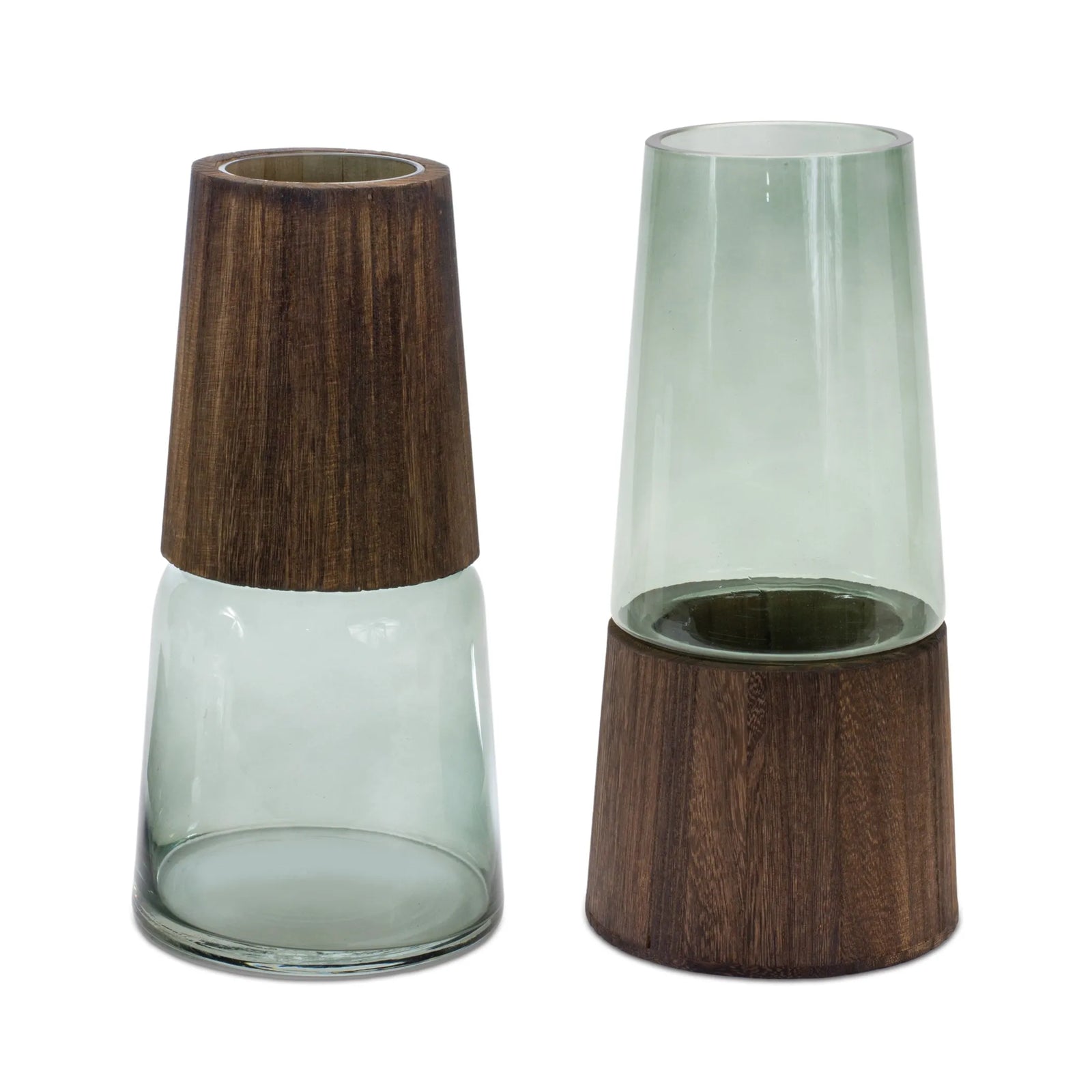 Melrose International Tapered Glass and Wood Vases – Set of 2