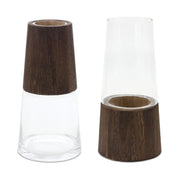 Melrose International Tapered Glass and Wood Vases – Set of 2