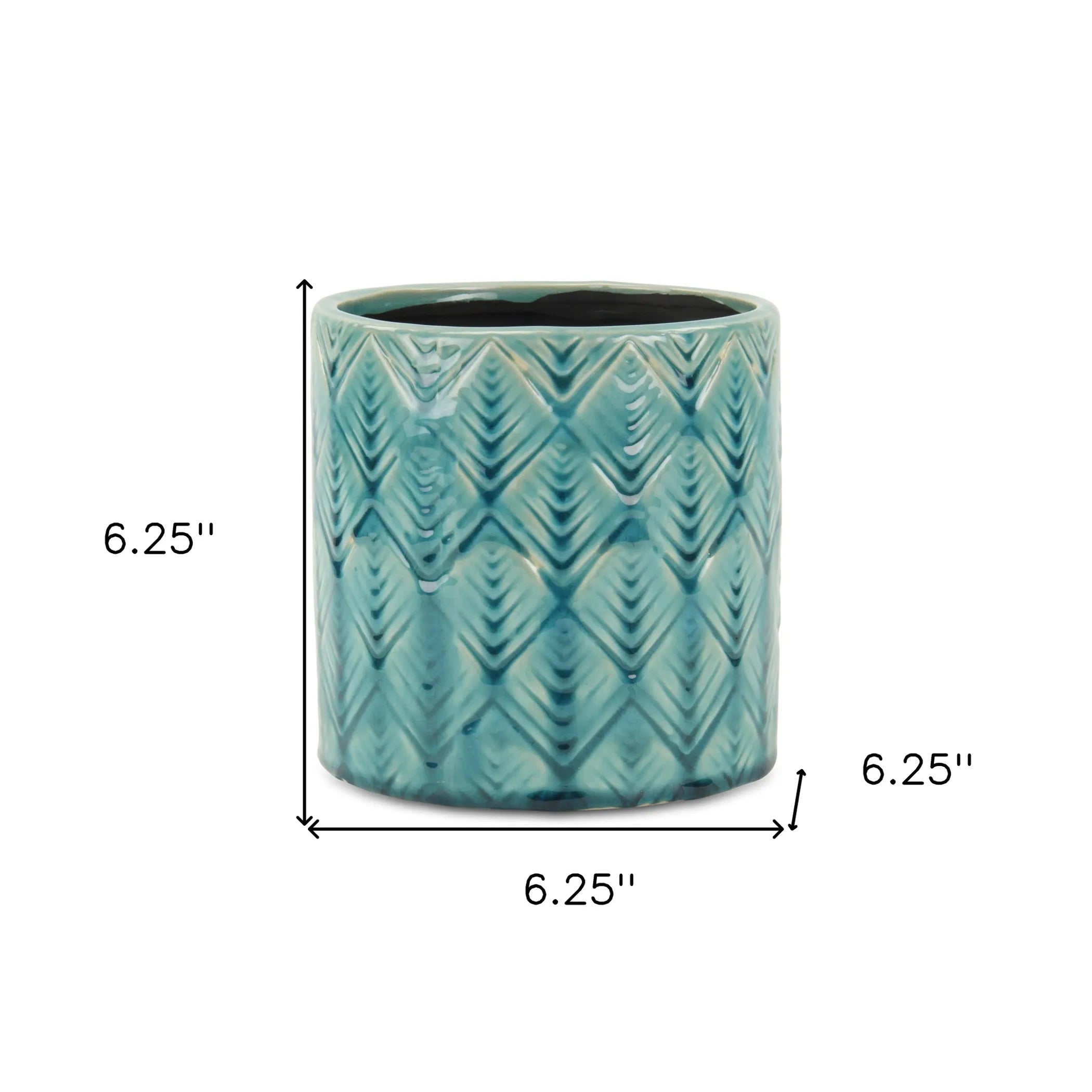6" Turquoise Geometric Ceramic Indoor Outdoor Round Pot Planter