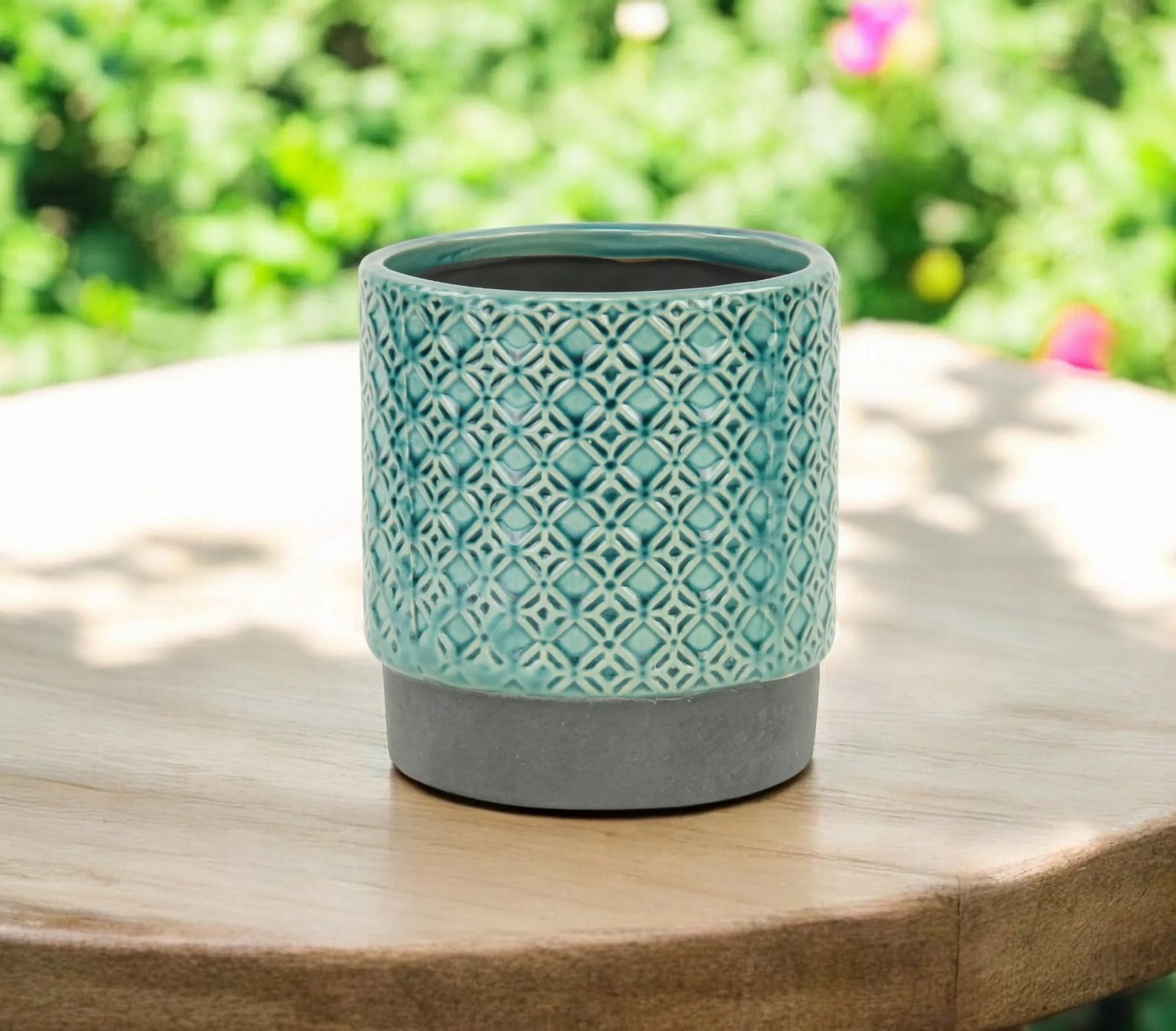 HomeRoots 6-Inch Turquoise Geometric Ceramic Indoor & Outdoor Planter – 1