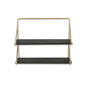 21" Dark Gray And Gold Metal And Wood Wall Mounted Tiered Shelf