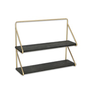 21" Dark Gray And Gold Metal And Wood Wall Mounted Tiered Shelf