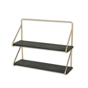 21" Dark Gray And Gold Metal And Wood Wall Mounted Tiered Shelf