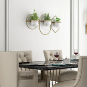 HomeRoots Set of 3 Gold & White Metal Wall Planters