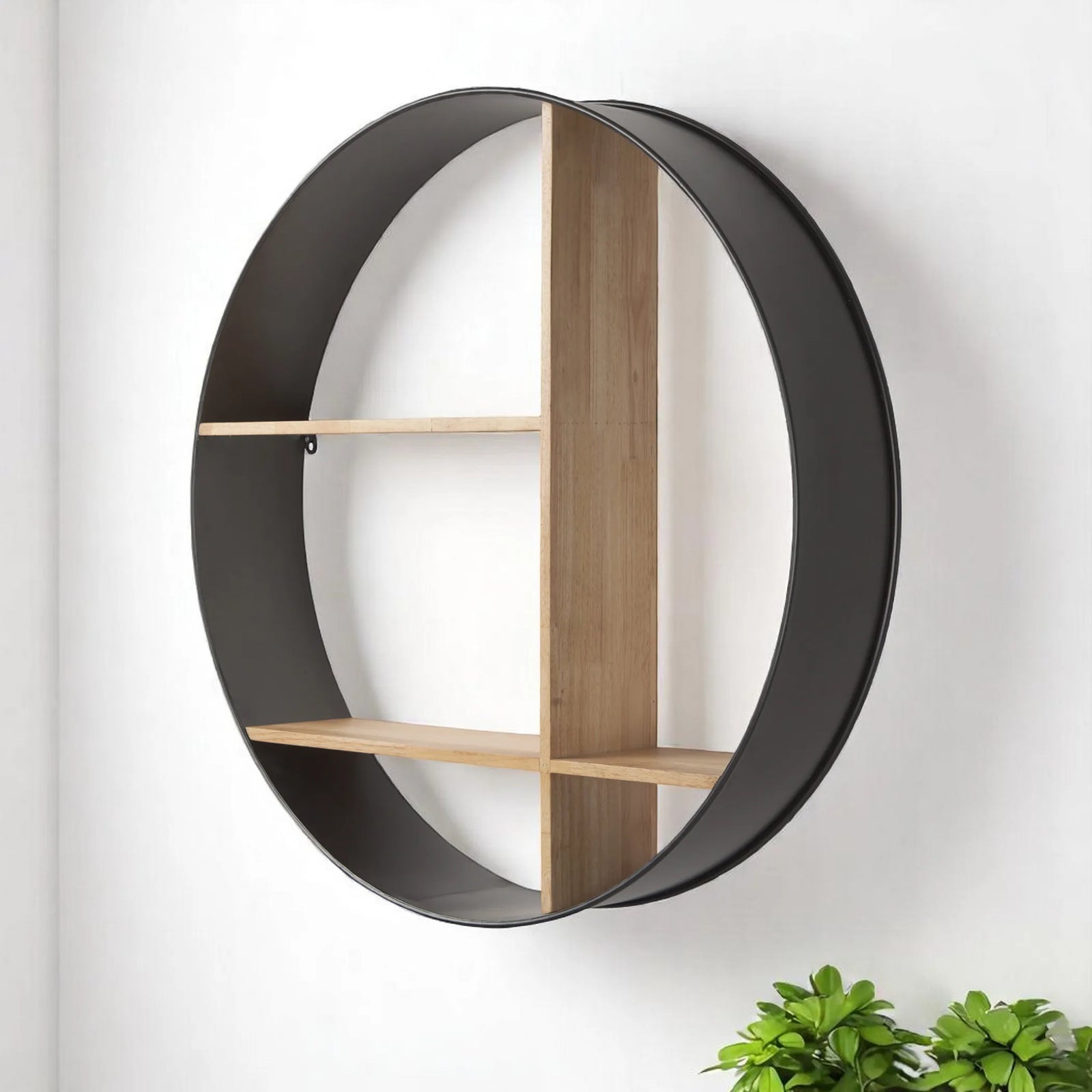 HomeRoots Black & Brown Circular Multi-Tier Wall Shelf – 36"