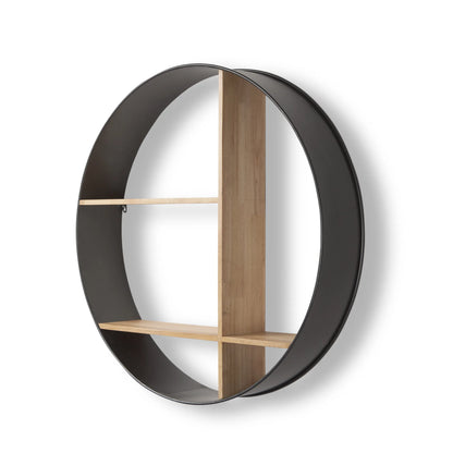 36" Black And Brown Metal And Wood Circular Multi Tier Shelf