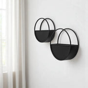 HomeRoots Set of 2 Black Metal Round Hanging Planters – 1