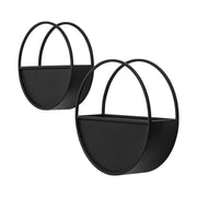 HomeRoots Set of 2 Black Metal Round Hanging Planters