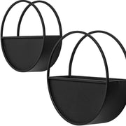 HomeRoots Set of 2 Black Metal Round Hanging Planters