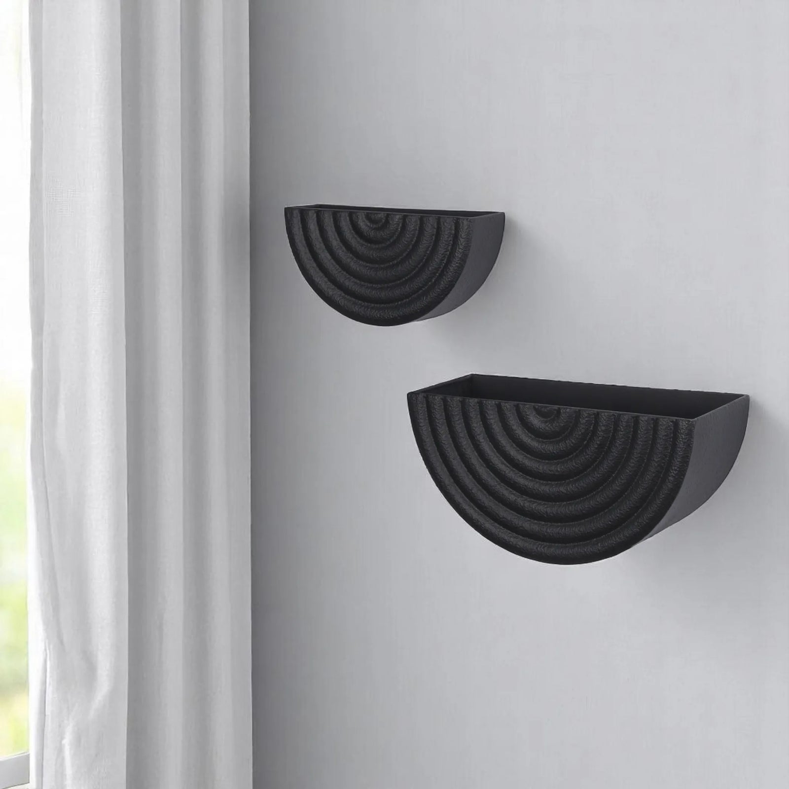 HomeRoots Set of 2 Black Metal Geometric Half Moon Wall Planters