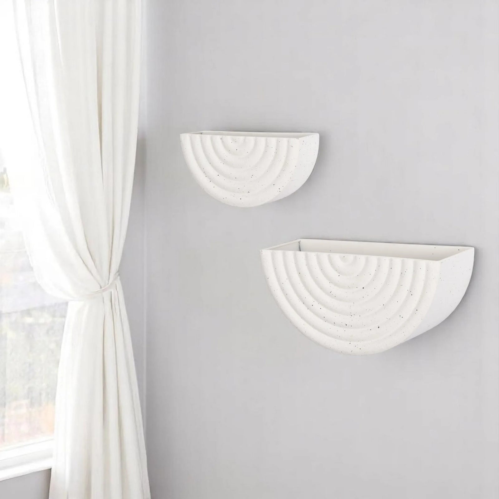 HomeRoots Set of 2 White Metal Geometric Half Moon Wall Planters