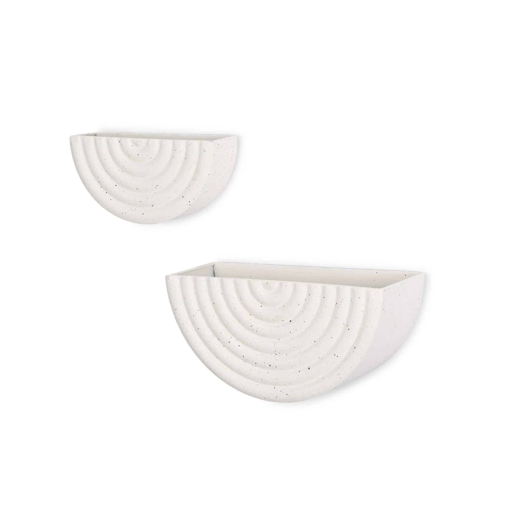 Set of Two White Metal Geometric Half Moon Wall Planters