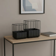 HomeRoots Set of 2 Black Metal Wire Cage Square Indoor Planters – Black / 1