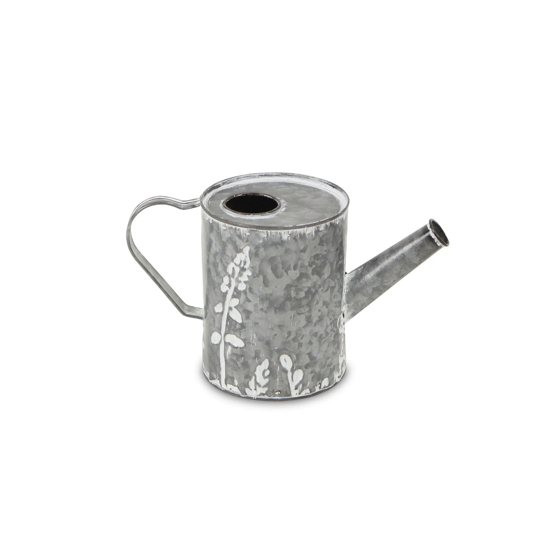 HomeRoots Gray &amp; White Hand-Painted Galvanized Metal Decorative Watering Can
