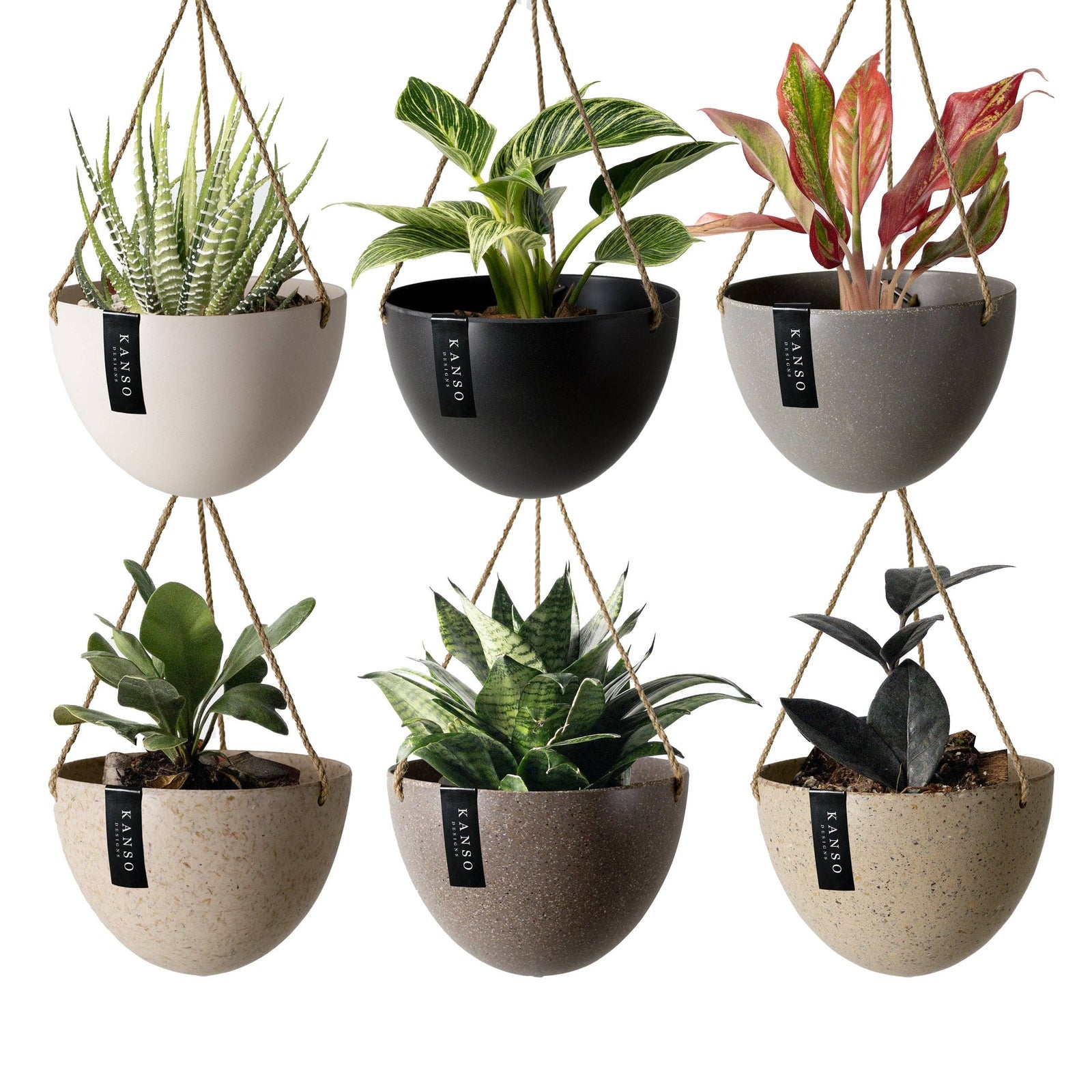 8" Upcycled Hanging Planters – Bamboo Fibre (White)