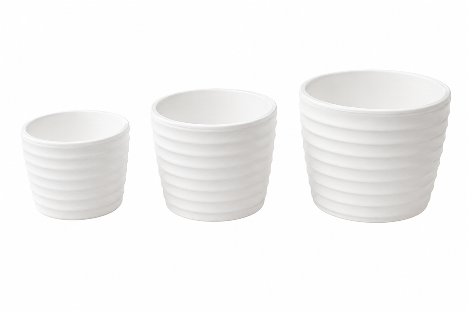 White Ribbed Cement Planter Set - 3 Piece (5", 4", 3.5") – Default Title