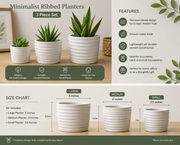 White Ribbed Cement Planter Set - 3 Piece (5", 4", 3.5")