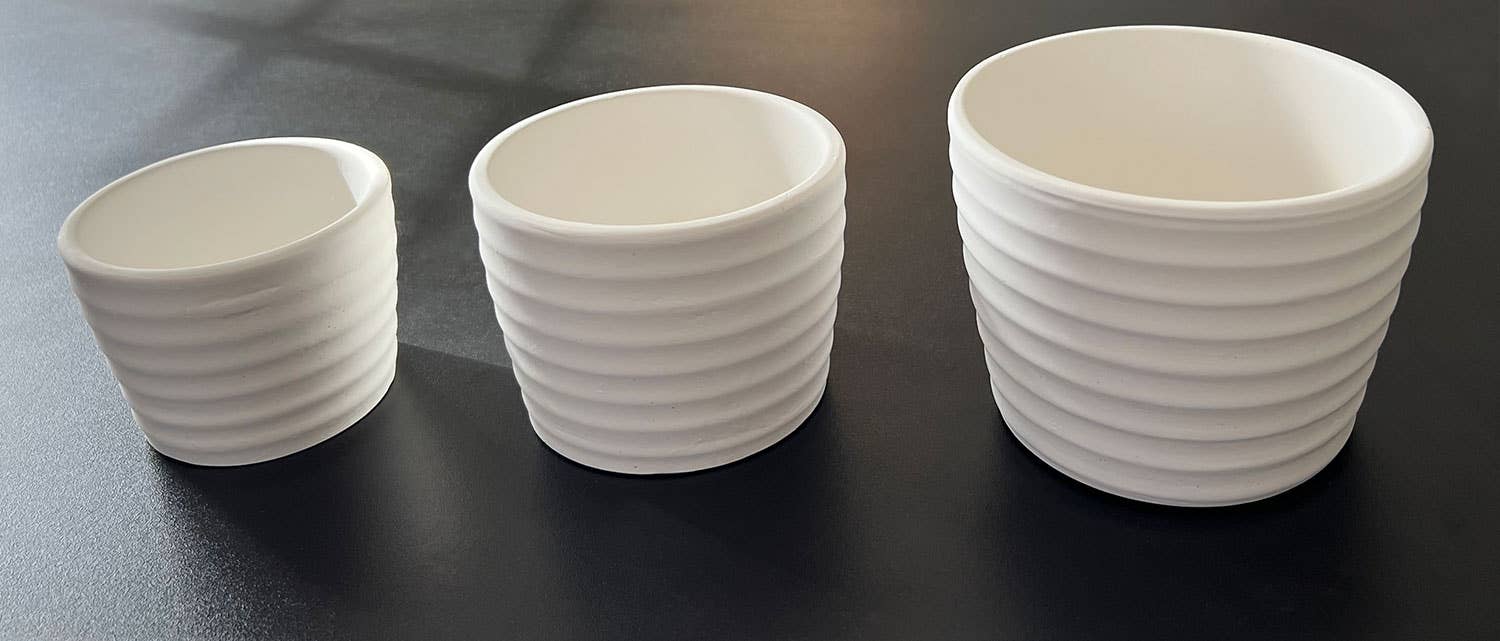 White Ribbed Cement Planter Set - 3 Piece (5", 4", 3.5")