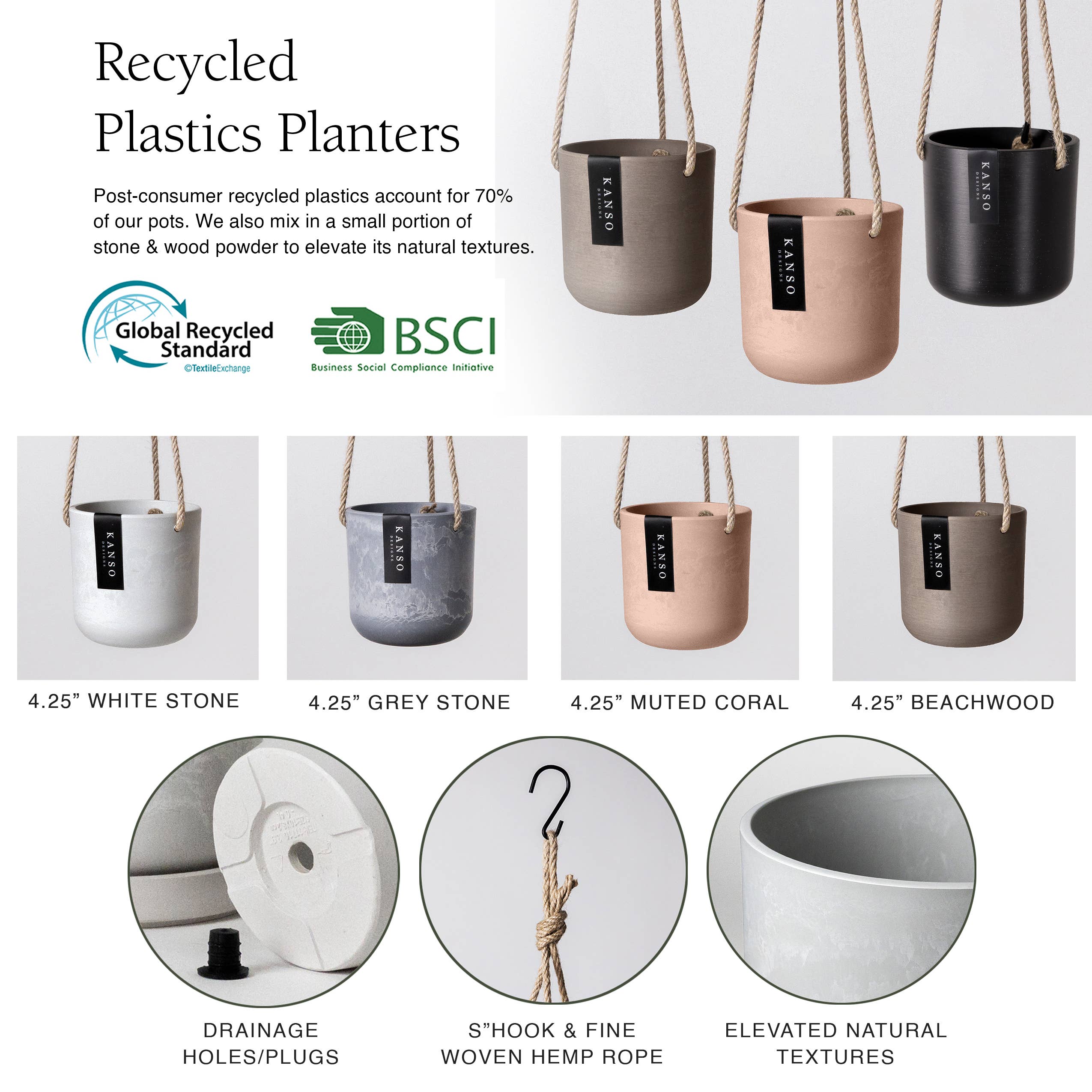 4" Signature Stone Hanging Planter Pot
