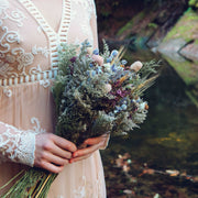Dried Flower Bouquet with Blue Lavender, Pink Gomphrena, Daisies, Wheat & Oregano