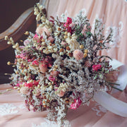 Dried Flower Bouquet – Pink Larkspur, Gomphrenia, Ammobium & Wheat – Rustic Farm-Grown California Wedding & Home Décor Arrangement