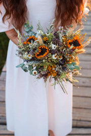 Dried Flower Bouquet – Sunflowers, Eucalyptus, Daisies & Yarrow – Rustic Farm-Grown California Wedding & Home Décor Arrangement
