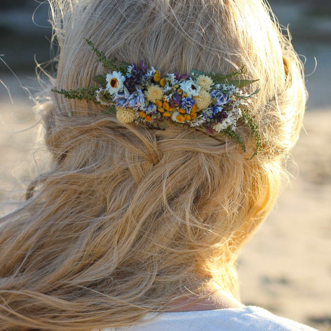 Dried Flower Bouquet with Blue Lavender, Pink Gomphrena, Daisies, Wheat &amp; Oregano