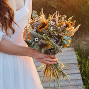 Boutonniere with Sunflower for Dried Bridal Decor / Dry Flower Wedding, Rustic Boho Brides, Bridesmaid bouquet, Wildflowers Dried bouquet