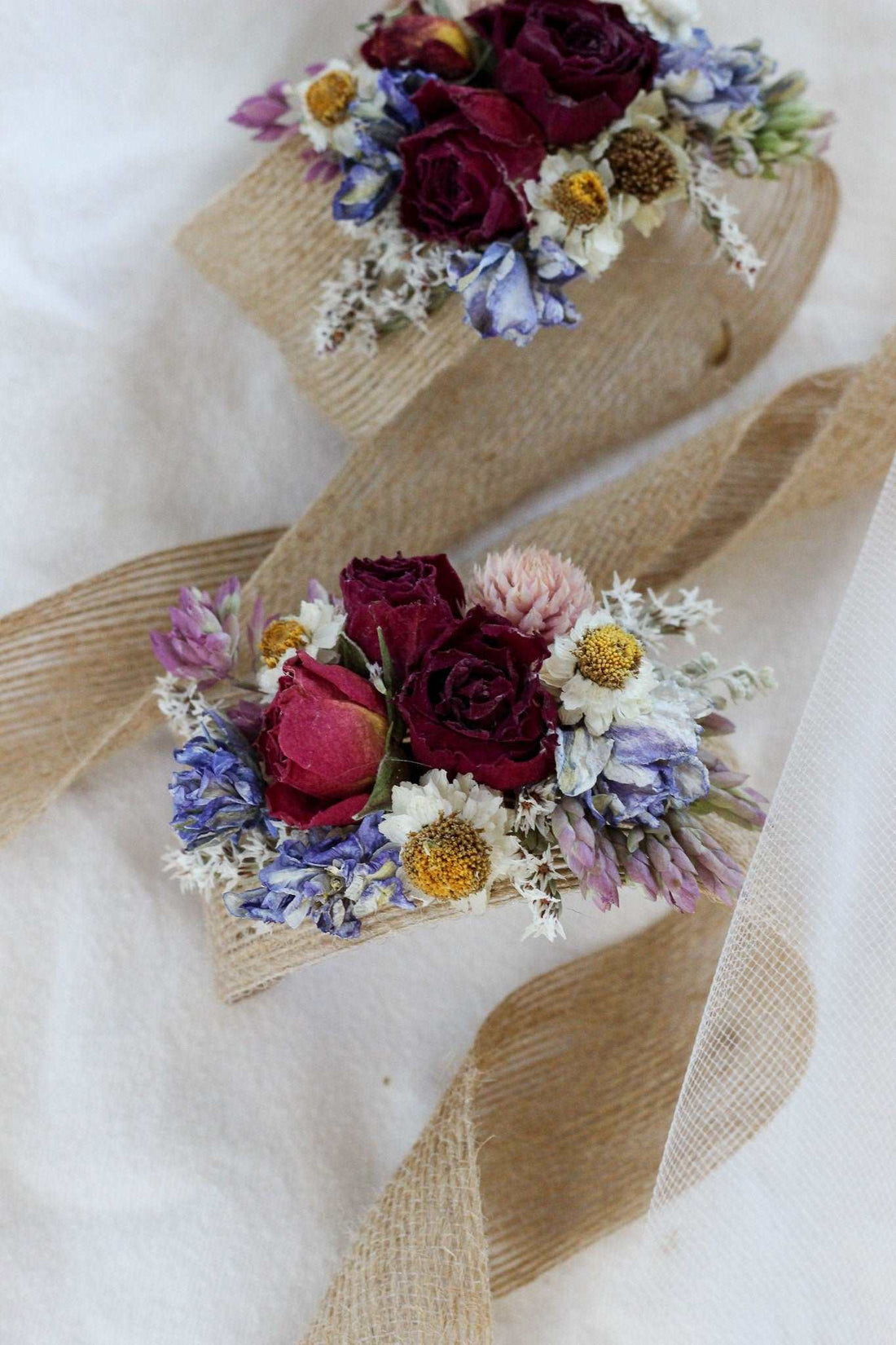 Dried Flower Corsage with Red Roses &amp; Blue Lavender / Bridal bouquet for Wedding / Rustic Boho and Wedding Accessories / Wildflowers