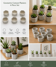 Geometric Cement Planters - 6 Piece Gemstone Set