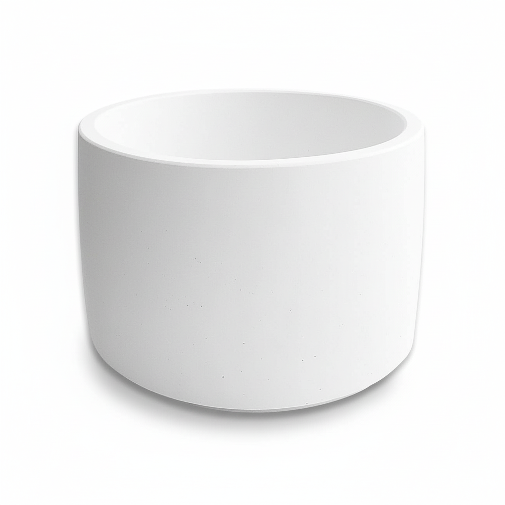 White cylindrical cement planter - clean product photo